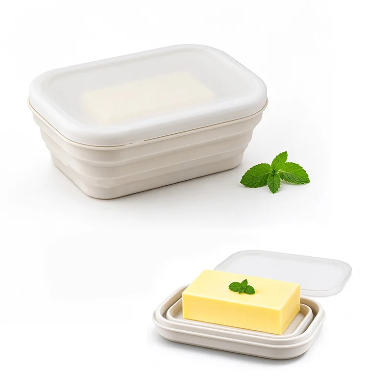 Collapsible Silicone Butter Container, Home Kitchen Decor Anti-shock Butter Preservation Box, Microwave and Dishwasher Safe