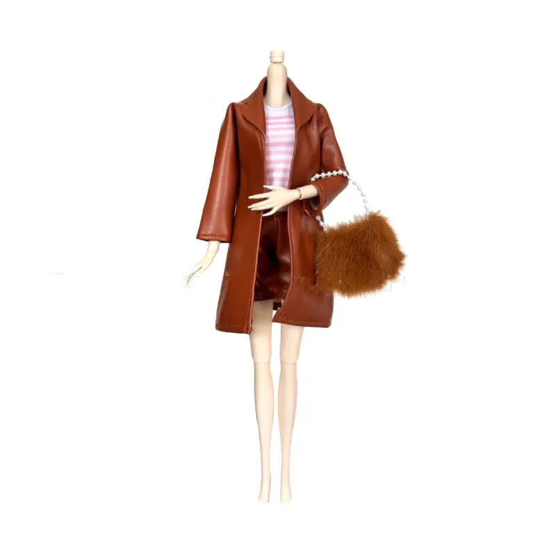 30cm 슈퍼모델 인형 옷 핑크 OL 스타일 가죽 정장 재킷+이너+가방 패션 세트 1/6 BJD FR PP 인형 의류 액세서리