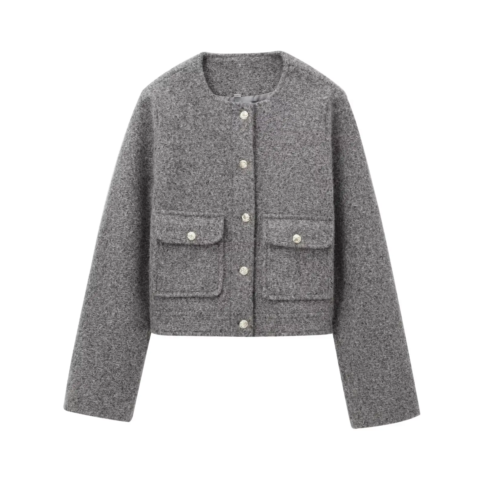 ZAB ฤดูใบไม้ร่วงใหม่ผู้หญิง Faion Design Sense Pearl Woolen ort Jaet Coat 30289 รอบ Ne เส้นใยโพลีเอสเตอร์ผสม