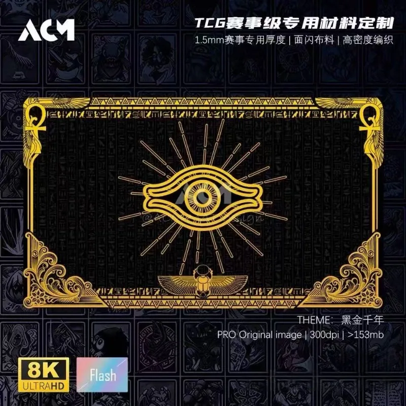 

Yu-Gi-Oh! Black Gold Millennium Series Face Flash Single Playmat 600x350x1.5mm Egyptian Pattern Design Rubber Board Game Mat Toy