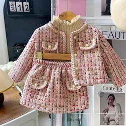 Winter Girls Clothes Set Autumn Thick Kids Jacket+Skirt Lace Knitted Sweater Bottoming Shirt Princess Kids Clothing 2 3 4 5 6 7Y