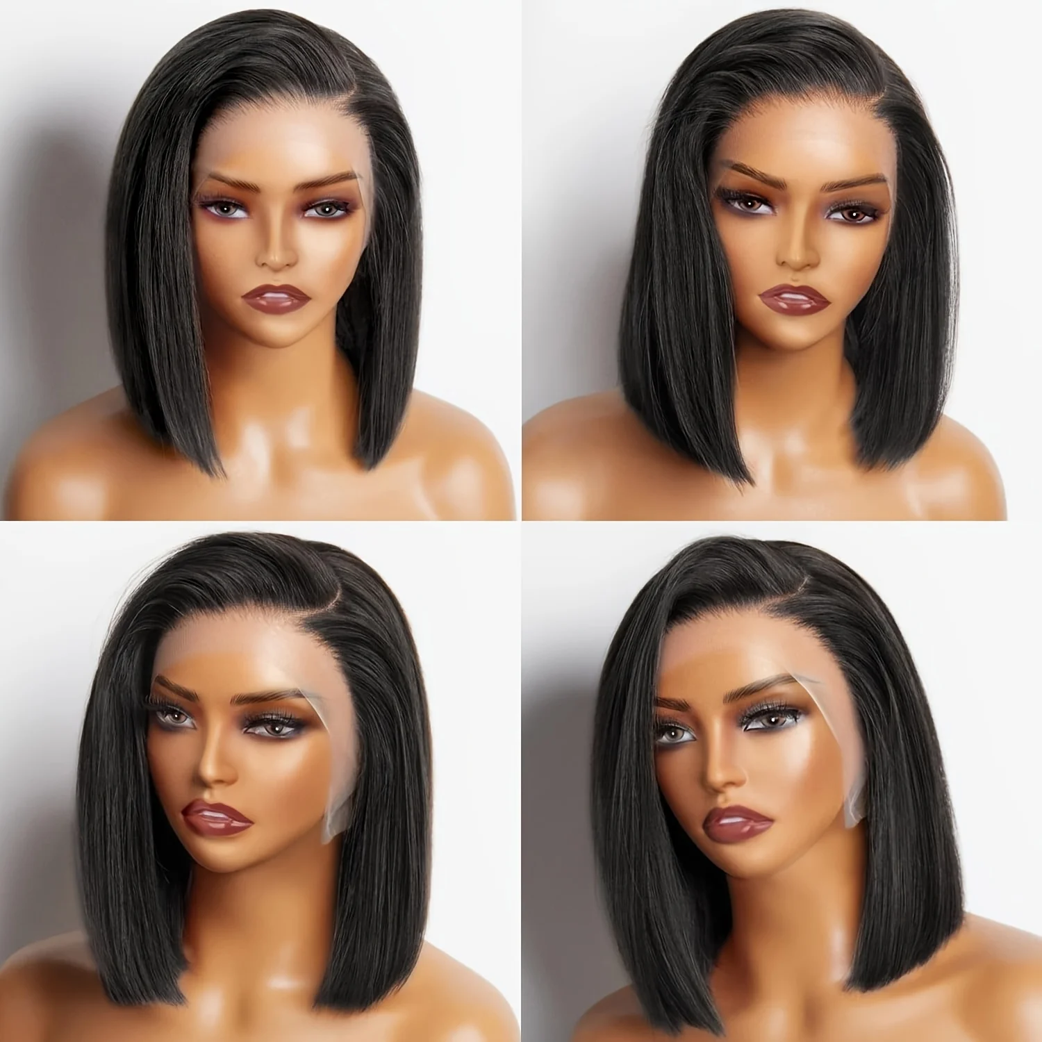 250% الكثافة 13x4 قصيرة بوب مستقيم البرازيلي شعر ريمي HD الدانتيل الشفاف كامل الدانتيل الباروكات الأمامية 100% الشعر البشري للنساء