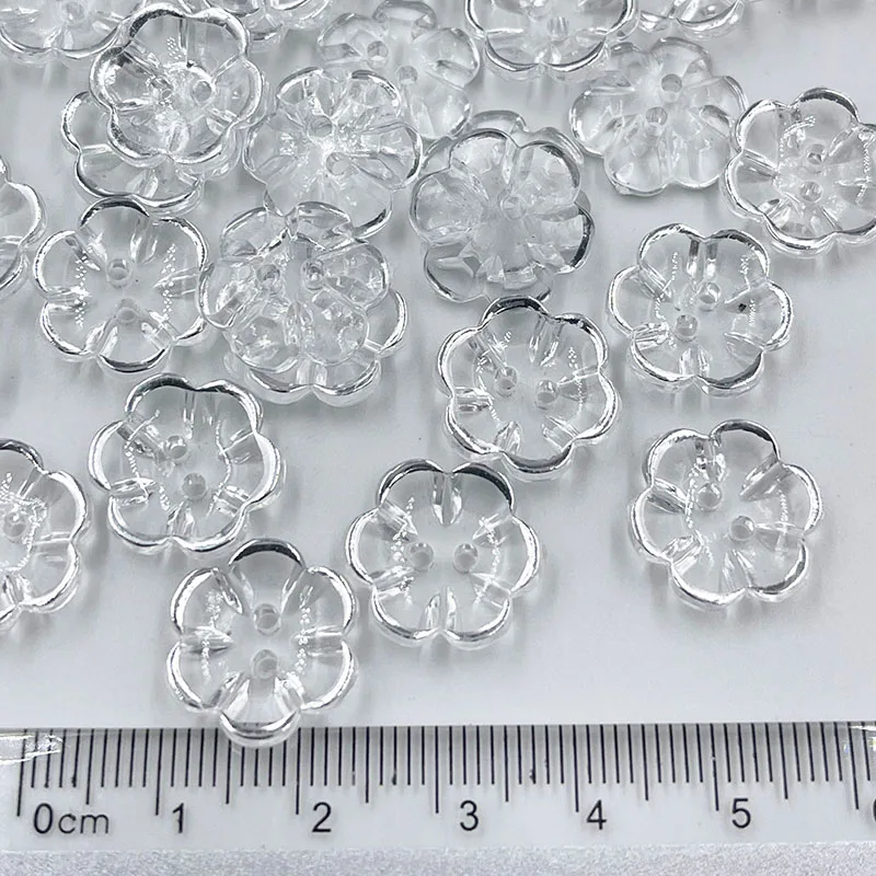 50pcs 15mm Silver transparent rose flower acrylic buttons for decoration handmade craft sewing accessories PH368