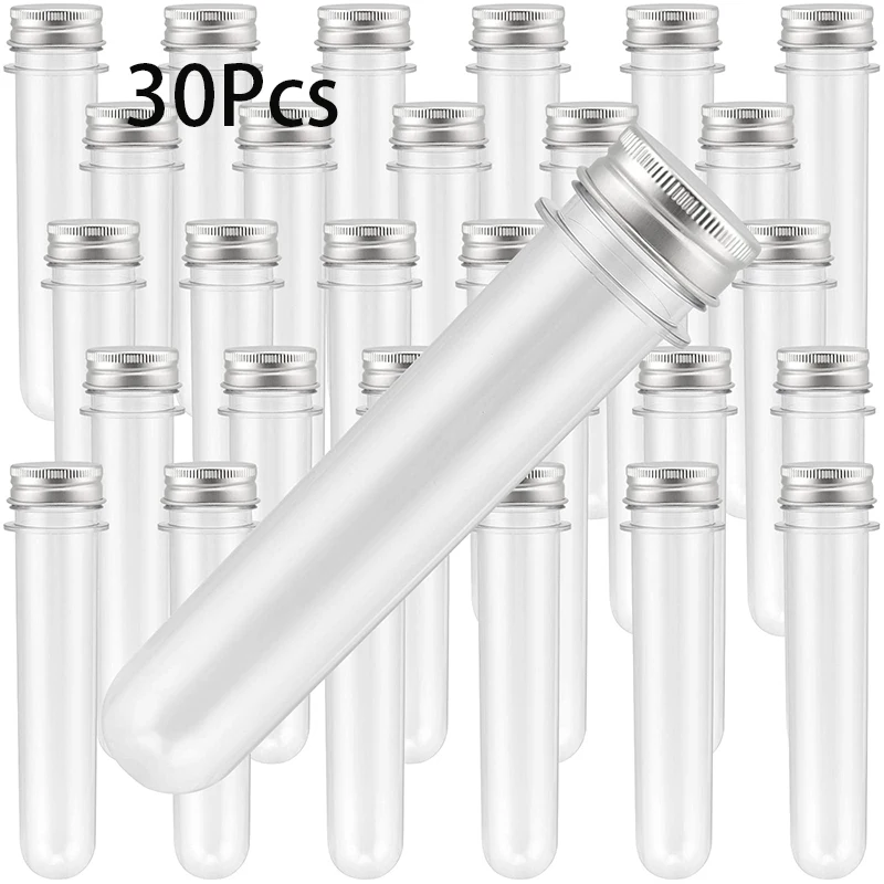 

30Pcs 40ml Plastic Test Tubes with Screw Caps(Transparent)