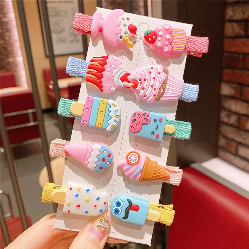 10Pcs Hair Clip Set Girls Cute  Cartoon Hair bands Hair Accessories Ice Cream Unicorn Hairpins Headband Barrettes Kids Headdress