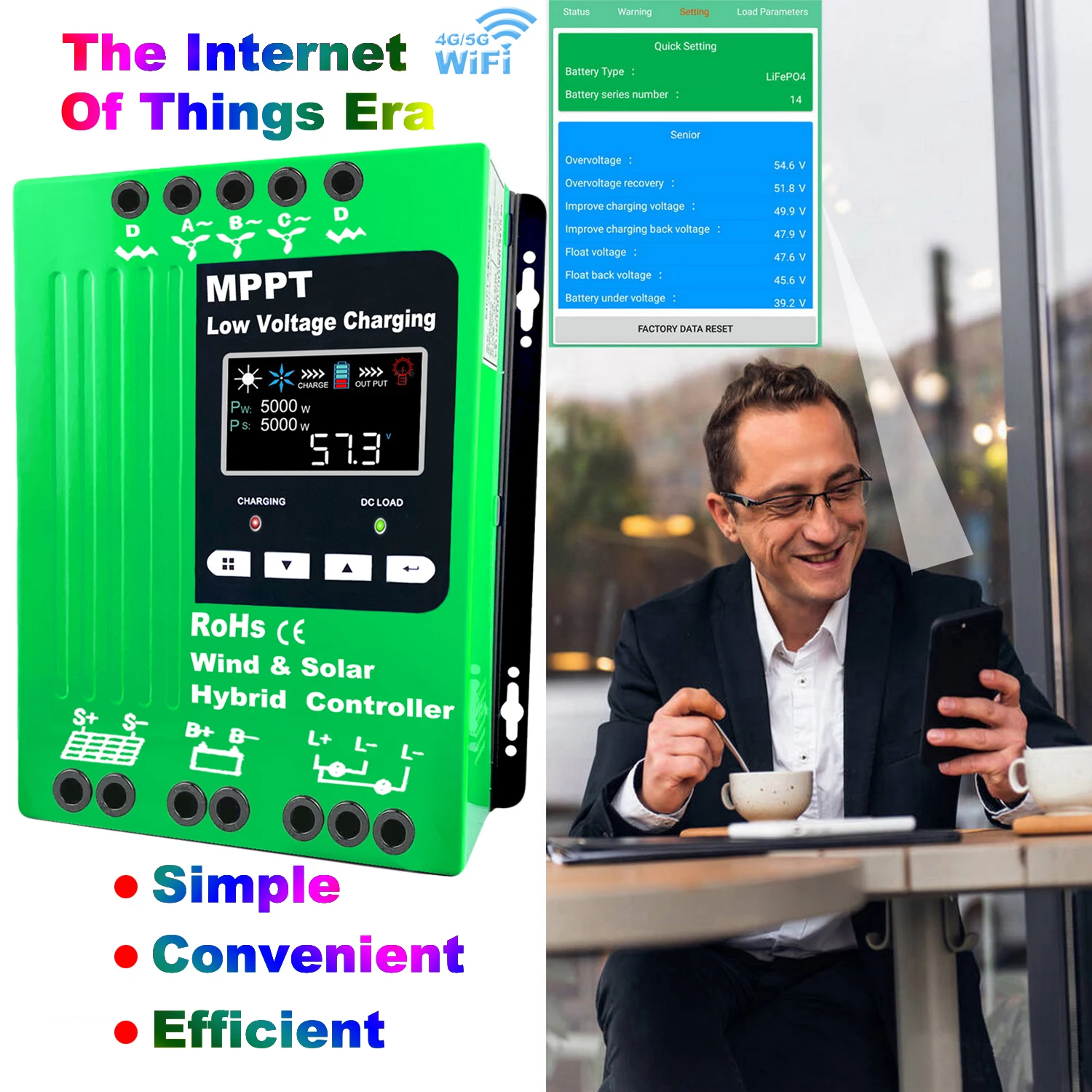 Imagem -05 - Vento Mppt Solar Híbrido Controlador de Carga Display Lcd Wifi Monitor Lifepo4 Lítio Chumbo Ácido Bateria 9000w 12 v 24 v 48v 80a 100a