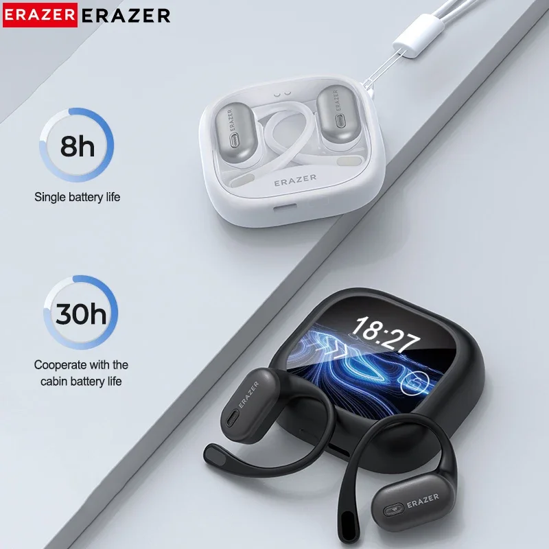 ERAZER XF38 سماعات بلوتوث LCD تعمل باللمس OWS سماعات رأس لاسلكية رياضية سماعات أذن مع ميكروفون طويل العمر مريح