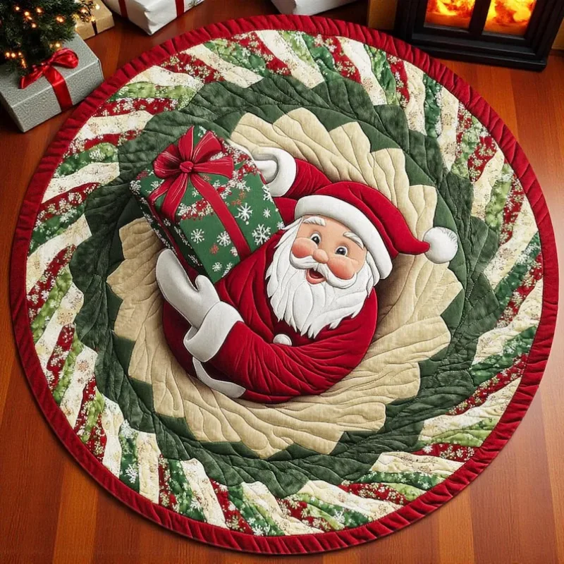 

3D Illusion Santa Gnome Red Green White Carpet Non-slip Mat Rug for Christmas Tree Living Room Home Decoration 3D Effect Bedroom