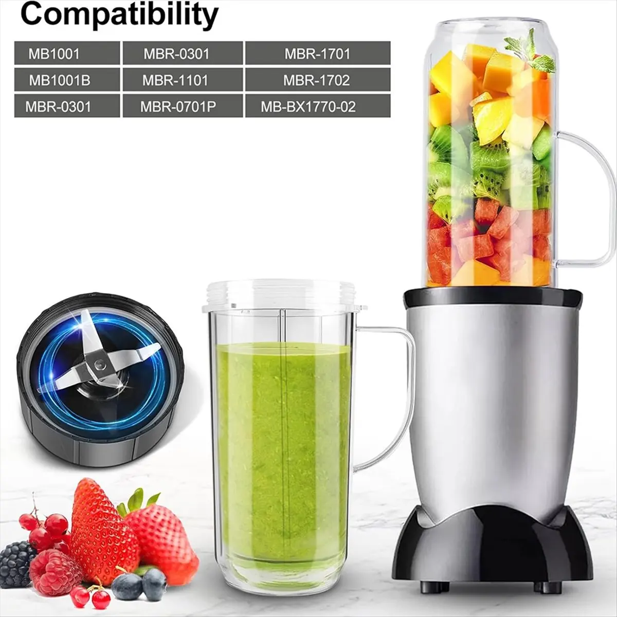2026 Trend Blender Cups and Blade Replacement Parts 6pcs, 22oz Cup with Flip Top to-Go Lids & Blade for Blender Juicer 4