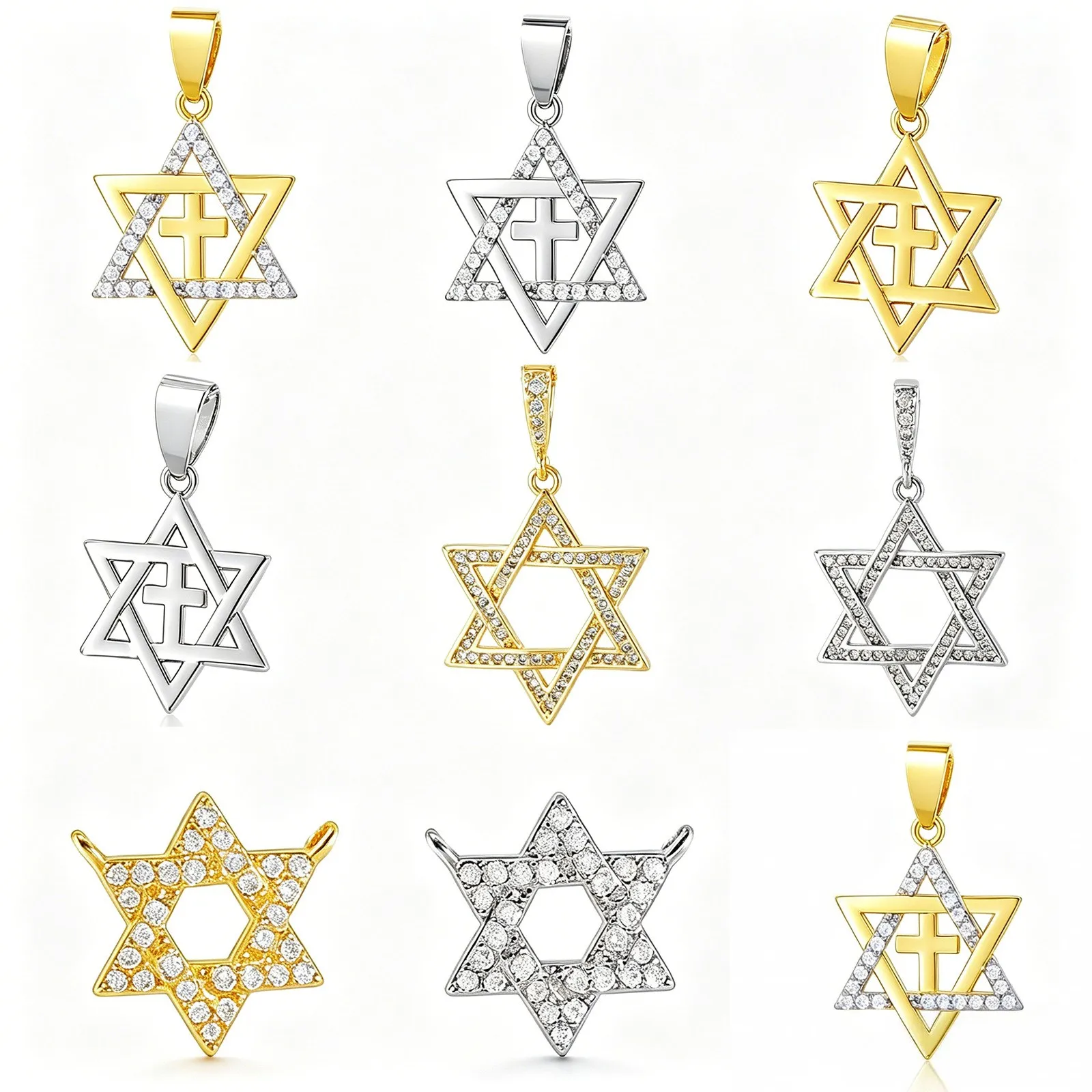 MHS.SUN 5Pcs/Lot Gold/Silver Color Star of David Pendant For Women Men Cubic Zircon Hexagram Charm For DIY Jewelry Making