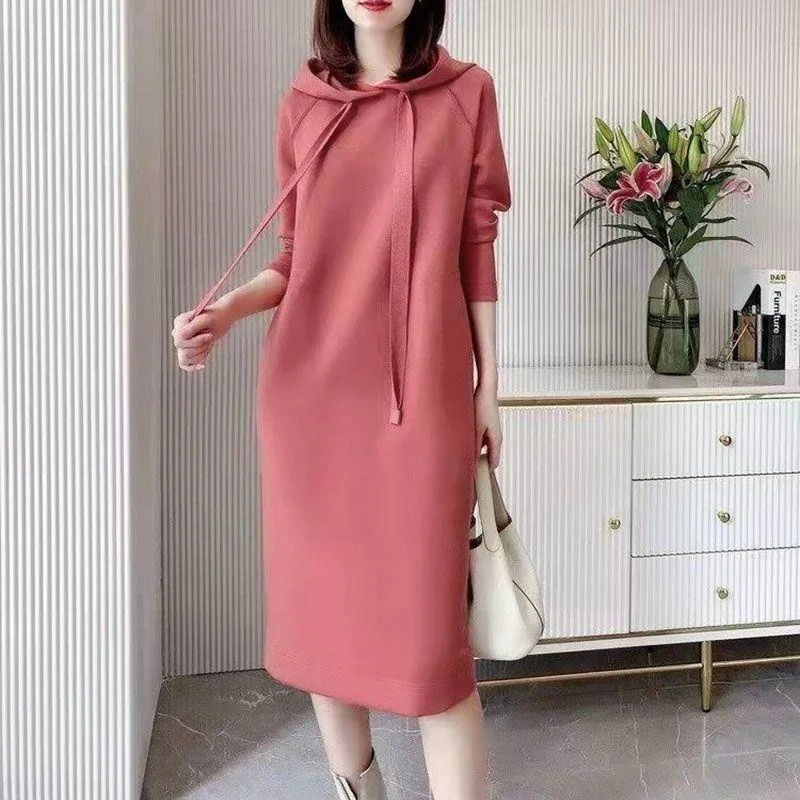 Women\'s Loose Casual Long Sleeve Hooded Dress Elegant Winter Party Warm Dresses For Women