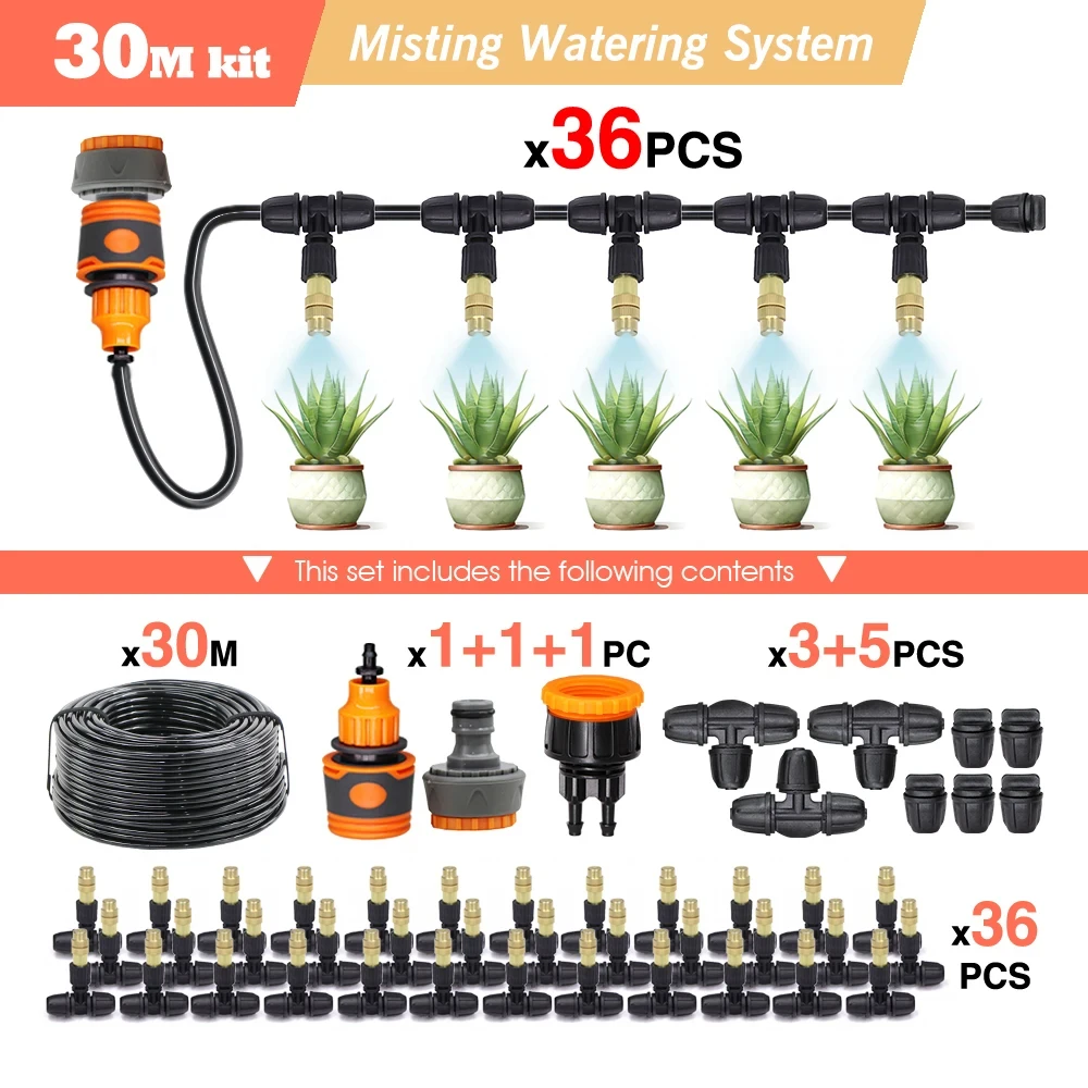 

5-30M Garden Adjustable Brass Nozzle Misting Watering System remove dust cooling Lock buckle Automatic Cool Irrigation Equipment