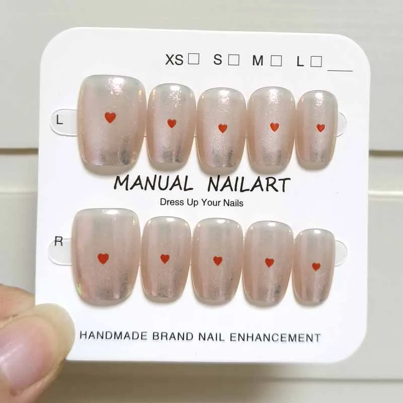 10 قطعة رأس مستدير قصير أورورا الوردي اضغط على الأظافر الصغيرة القلب الزينة بسيطة عيون القط انفصال الأظافر وهمية مسمار نصائح