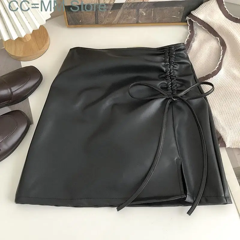 

New Split Drawstring Skirts for Spring Summer High Waisted Mini Skirt Office Ladies A Line Skirts with Liner