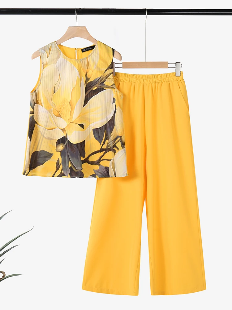 

ZANZEA Summer Bohemian Women Matching Sets Elegant 2pcs Suits 2025 Elastic Waist Pant Sets Casual Loose Printing Tanks Outfits