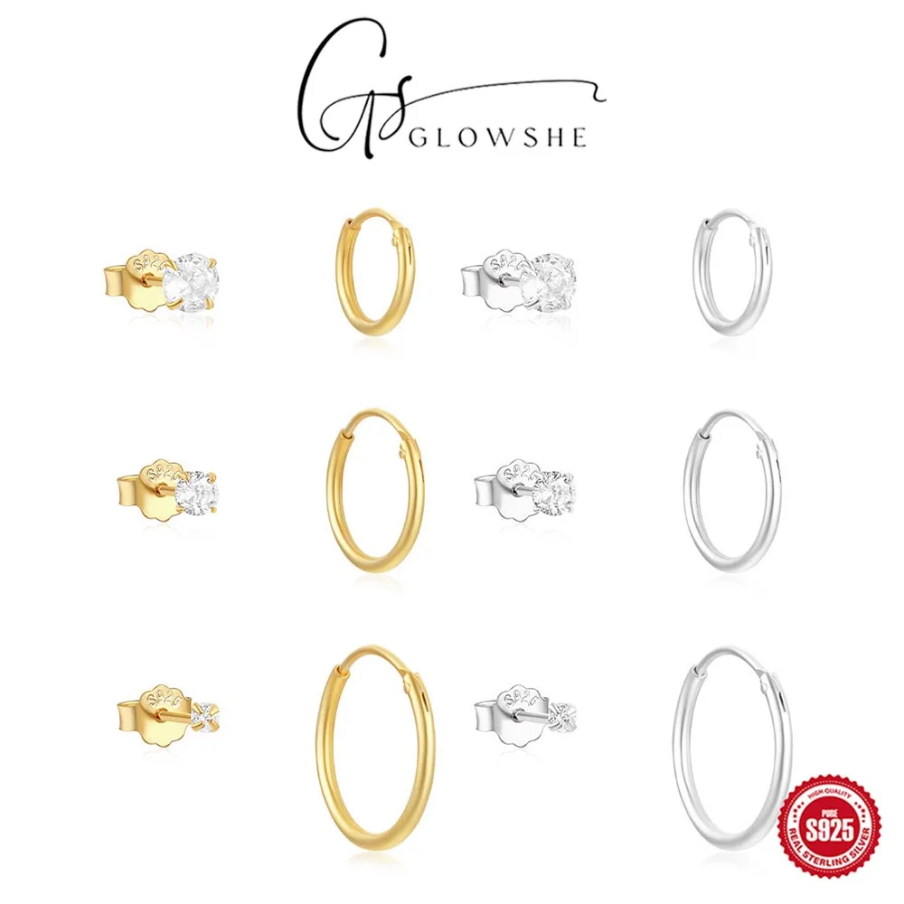 

925 Sterling Silver Zircon Geometry Earrings 6PCS Hip Hop Party Creative Fine Jewelry Set Women's Charm Statement Earrings Gift