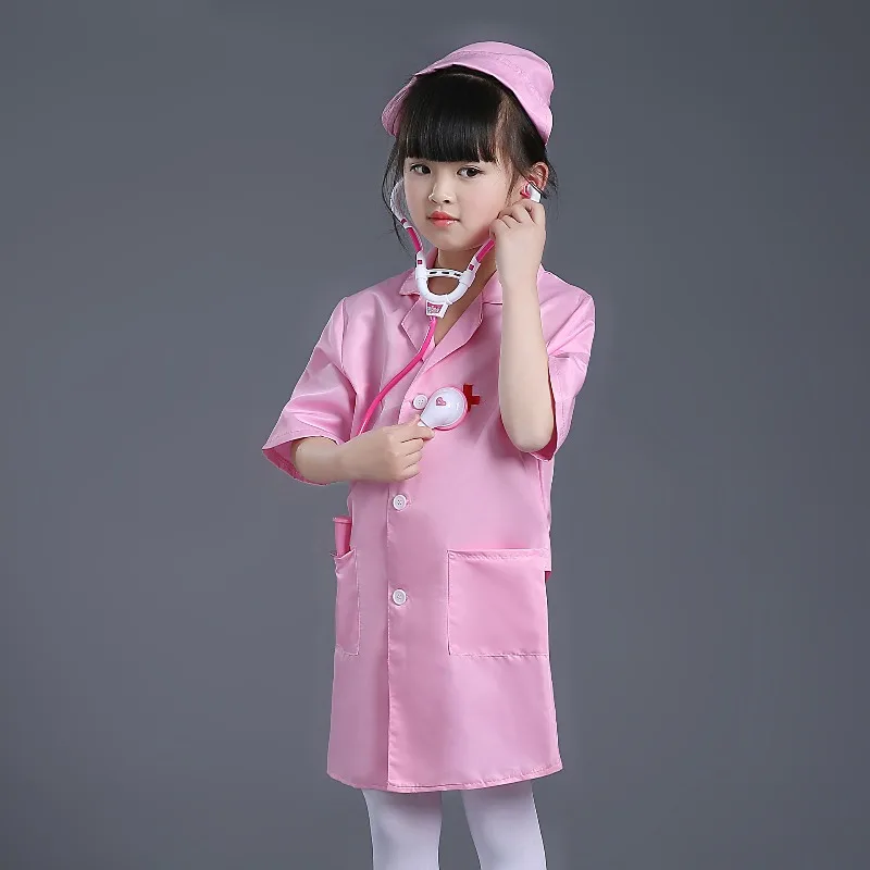 Childrens Cotton Doctor Nurse Uniform Role Play Costume with Lab Coat Stethoscope for Pretend Play