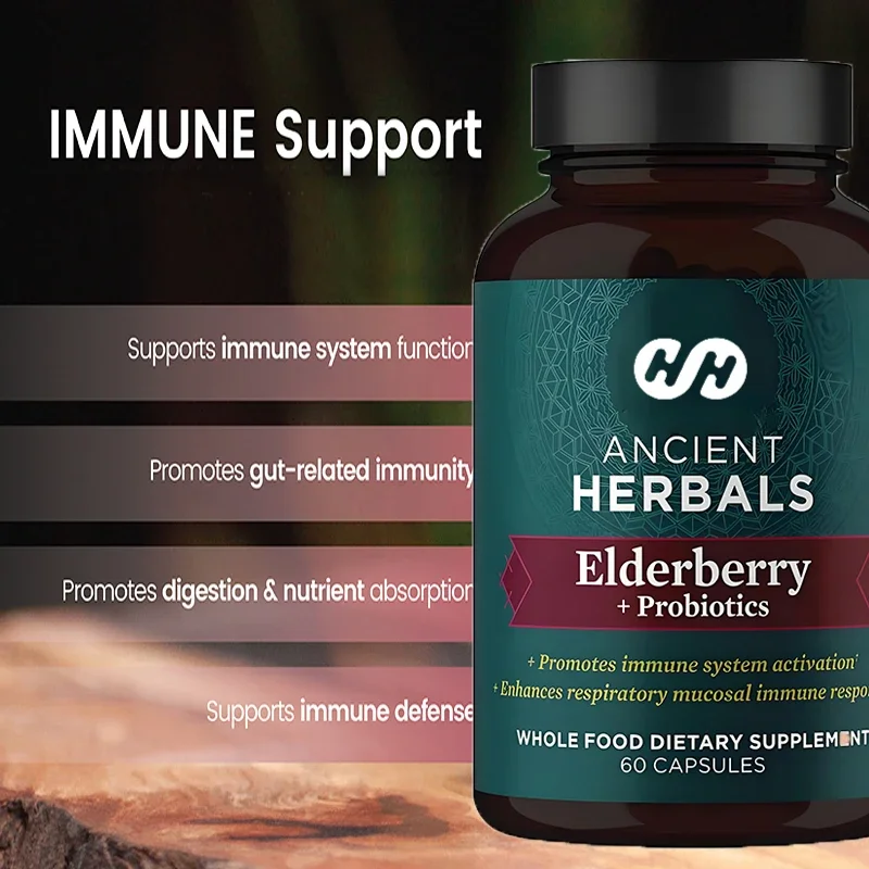

Elderberry and Probiotic Supplements, Immune System Support, Gluten-free, Kosher and Ketogenic Friendly, 60 Capsules