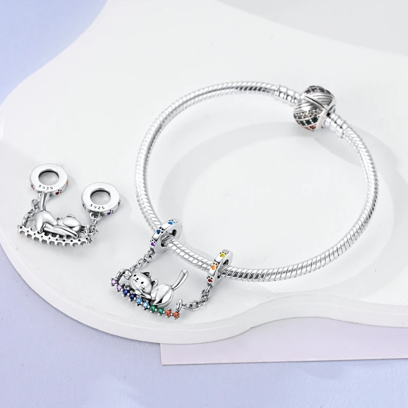 Charms Fit Pandora oryginalne bransoletki Stars & Moon słonecznik zapięcie łańcuch bezpieczeństwa wisząca biżuteria robienia srebra S925