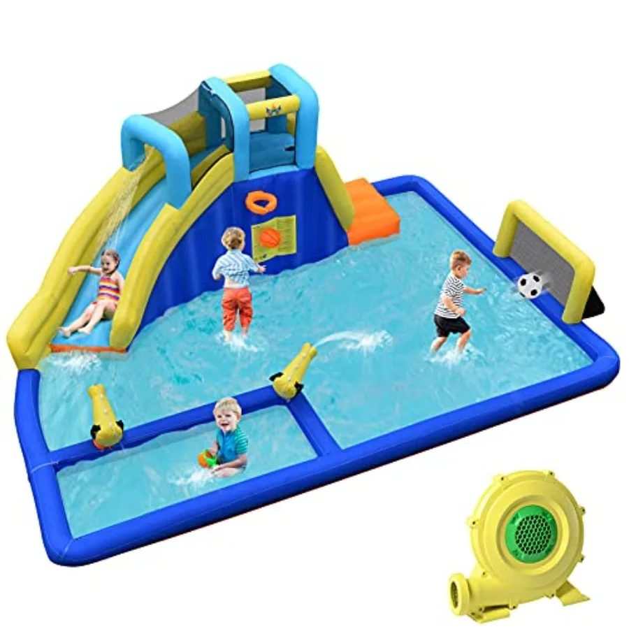 

Inflatable Water Slide, 7-in-1 Giant Waterslide Park for Outdoor Fun with Water Soccer Splash Pool, 735w Blower, Blow up Water S