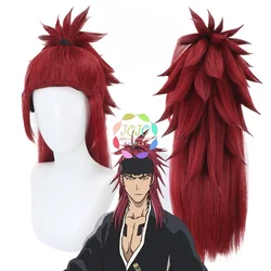 Anime Bleach Renji Abarai Cosplay Wig Red Heat Resistant Synthetic Hair with Ponytail Party Play Halloween Costume Wigs