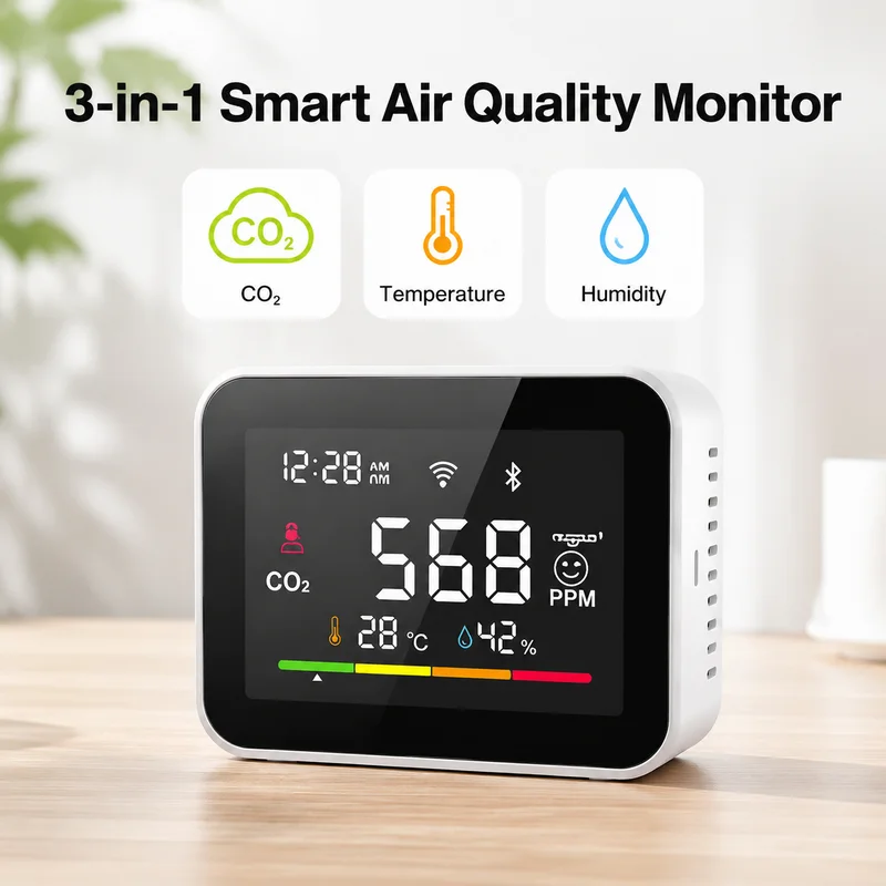 RSH Smart CO2 Monitor Air Quality Detector Temperature Humidity Sensor with App Control Real-Time Indoor Air Quality Tester