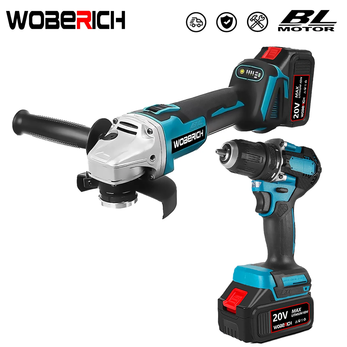 

Cordless Impact Drill Screwdriver Combo Kit 125mm Brushless Electric Angle Grinder Power Tool Sets for Makita/WOBERICH Battery