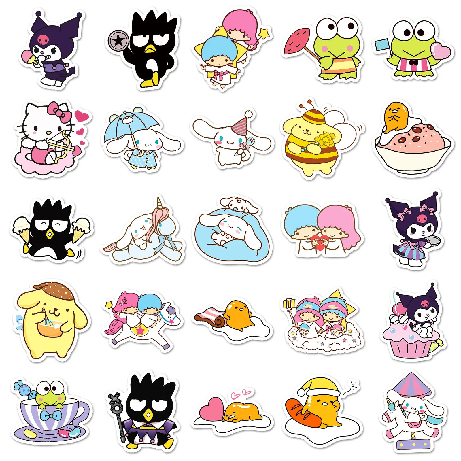 2024 New Variety of 50pcs Sanrio Family Cute Hello Kitty Kuromi Cinnamoroll Melody Children\'s DIY Bright Film Waterproof Sticker