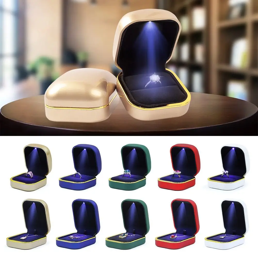 Матовая коробка для хранения ювелирных изделий со светодиодной подсветкой, серьги с круглым краем, витрина для колец, кулон, ожерелье, органайзер для предложения, сюрприз