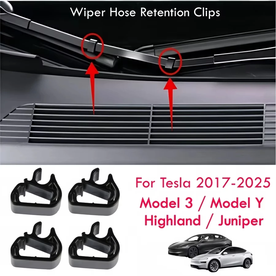 

4PCS Windshield Wiper Washer Hose Retention Clips For Tesla Model 3 Y Highland Juniper 2017-2025 Wiper Arm Spray Pipe Tube Hold