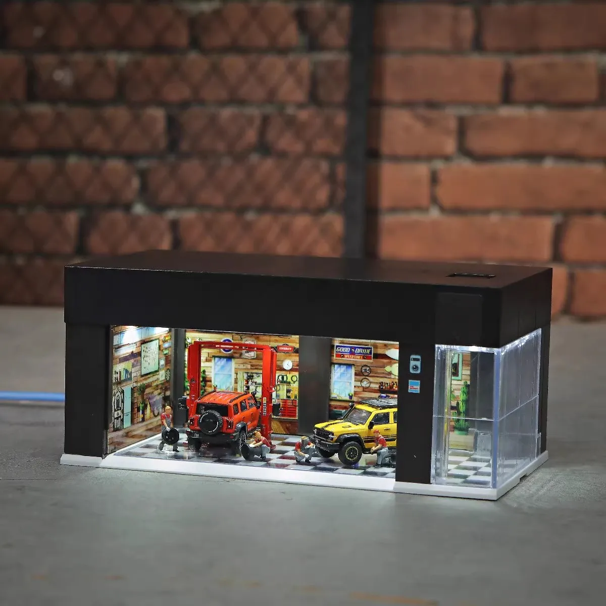 

1/64 RC Car Garage Model Display Box Miniature Scene Parking Voice Control Lifting Electric Roller Shutter Door DIY Mock Garage