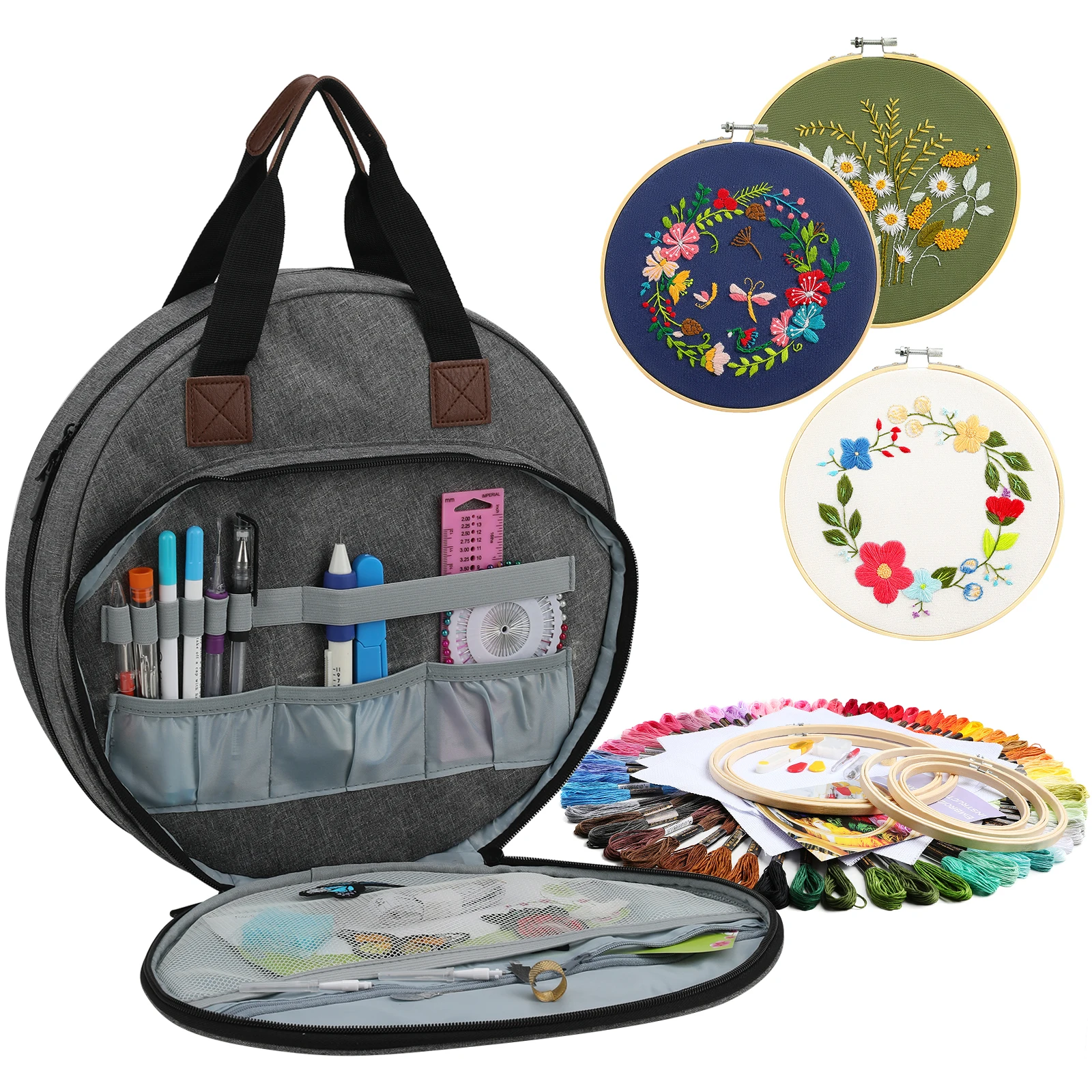 

Цельная круглая сумка для хранения инструментов для вышивки крестом, органайзер для аксессуаров «сделай сам», подходит для хранения ниток для вышивки крестиком, крючков для вязания крючком