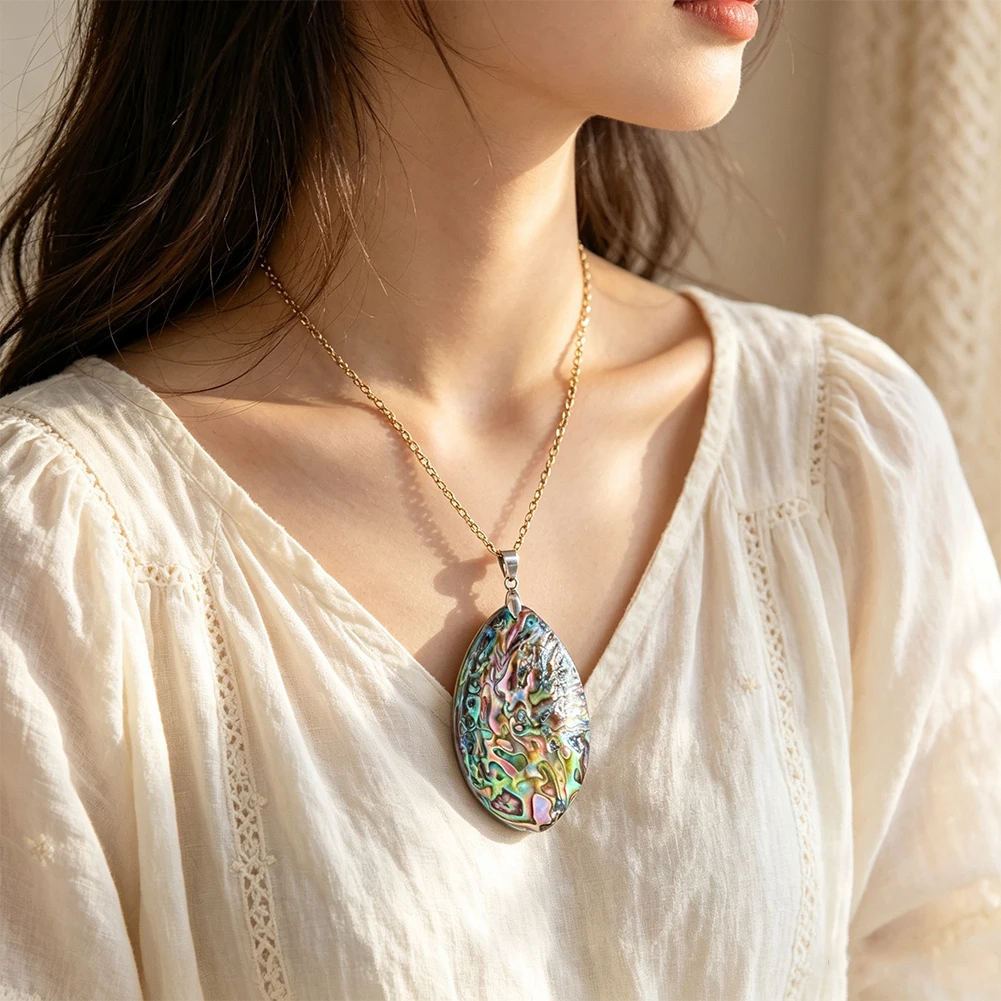 E5 Natural Abalone Shell Pendant Double Sided Iridescent Freshwater Irregular Seashell Boho Beach Charms DIY Jewelry Making Gift