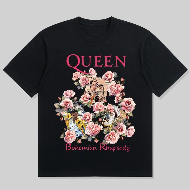 

Queen Rose Print Women's T-Shirt Leisure Fashion Short Sleeve Cotton Tees High Quality Luxury Brand T-shirt Summer Streetwear