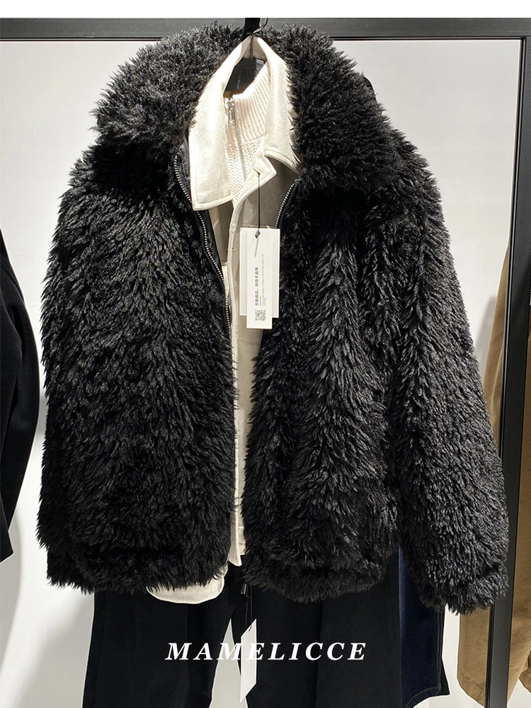 MAMELICCE Original design Faux fur turn down collar warm bomber jacket thick coat short jackets tops