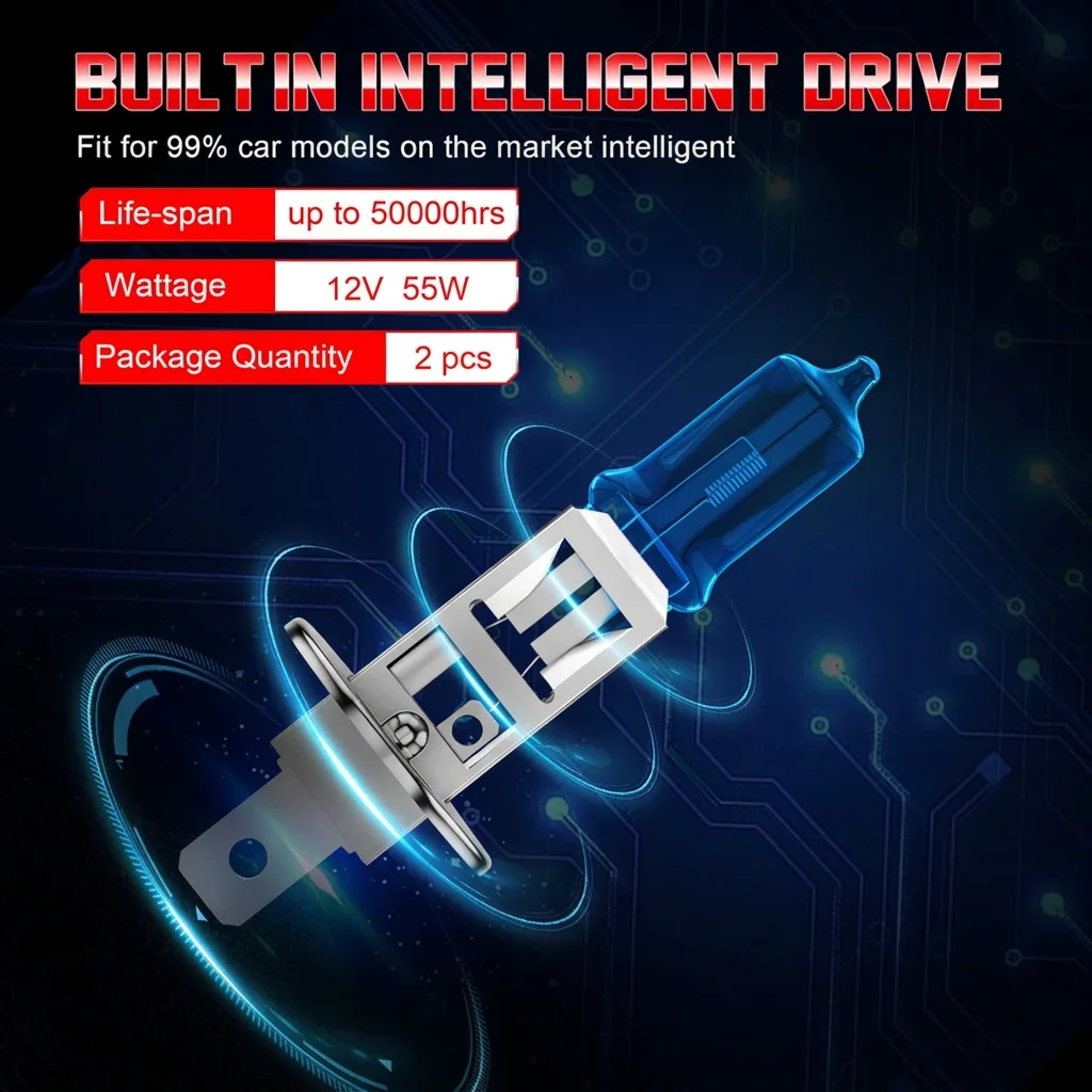 2x Halogen H1 Headlight Bulbs Conversion Kit High Low Beam 5000K Super White 55W  5000LM 4000LM