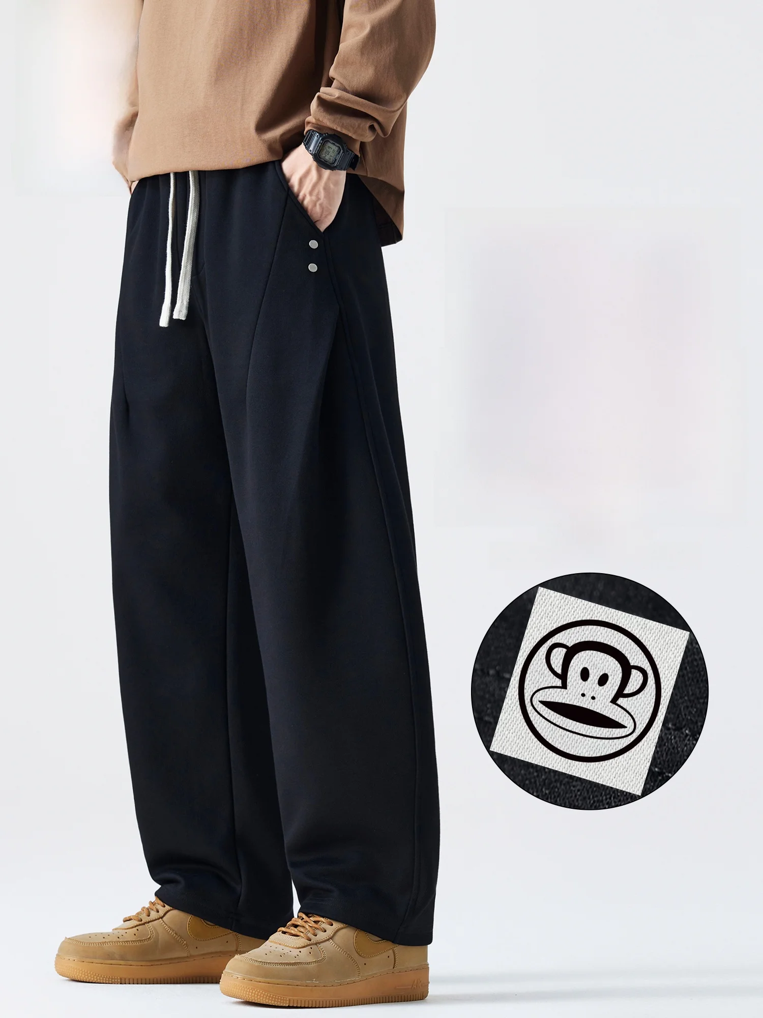 

PaulFrank Bla Wide Leg Casual Pants Men's Straight Leg Spring Faion Loose Workwear Knife Trousers American Sle Cotton