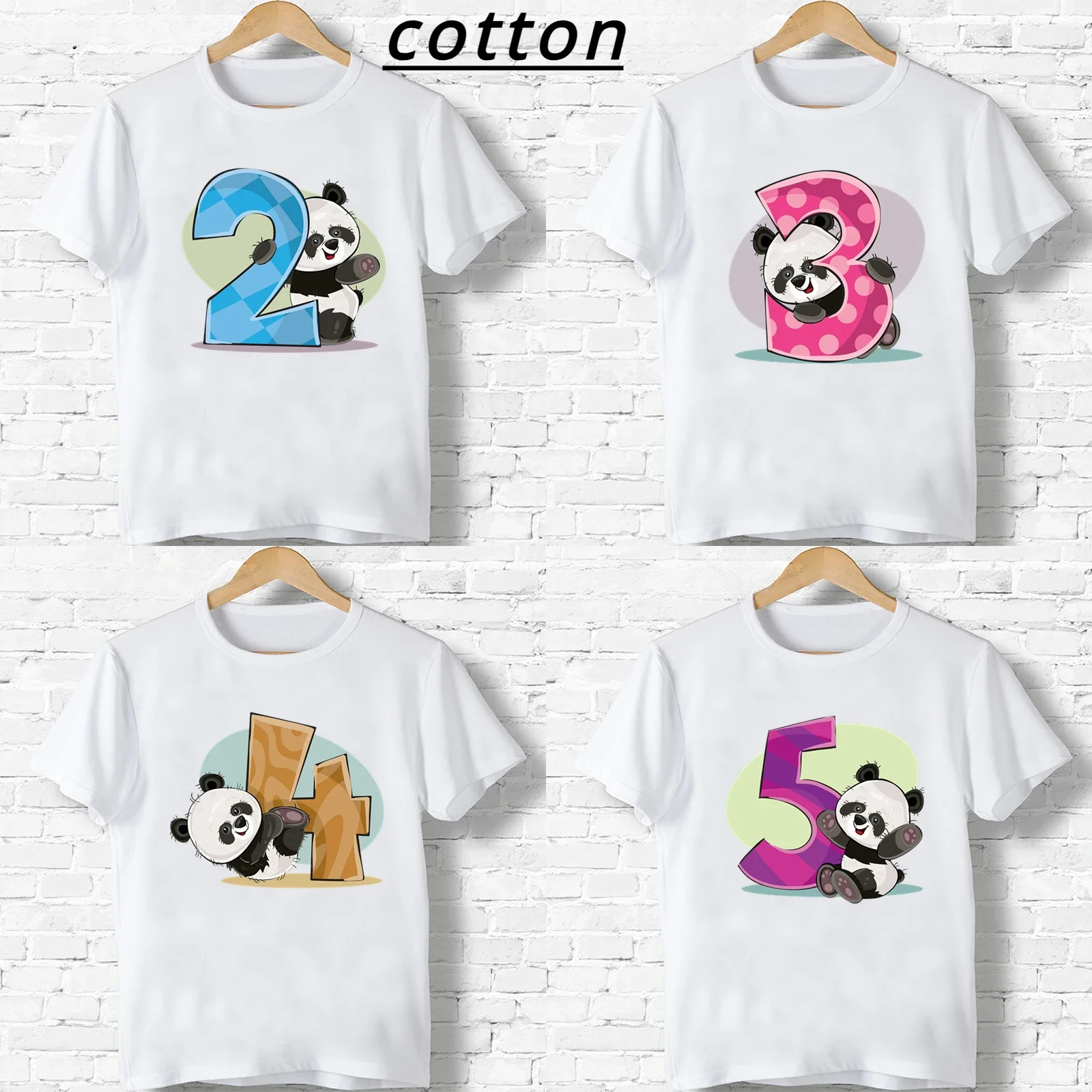 2024 Happy Birthday Panda Number 1-9 Print Children T Shirt Kid Boy Girl Clothing Summer Cotton Tshirt Cute Cartoon Top Baby Tee