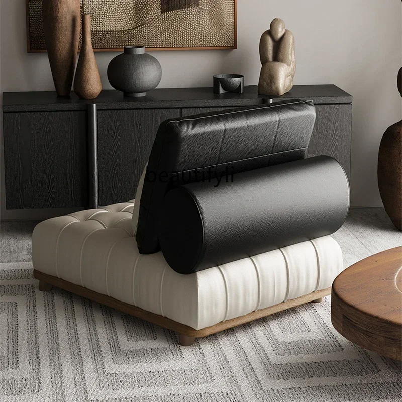 Medieval sofa chair, living room lazy sofa can sit and sleep, solid wood cat scratching skin tofu block single sofa