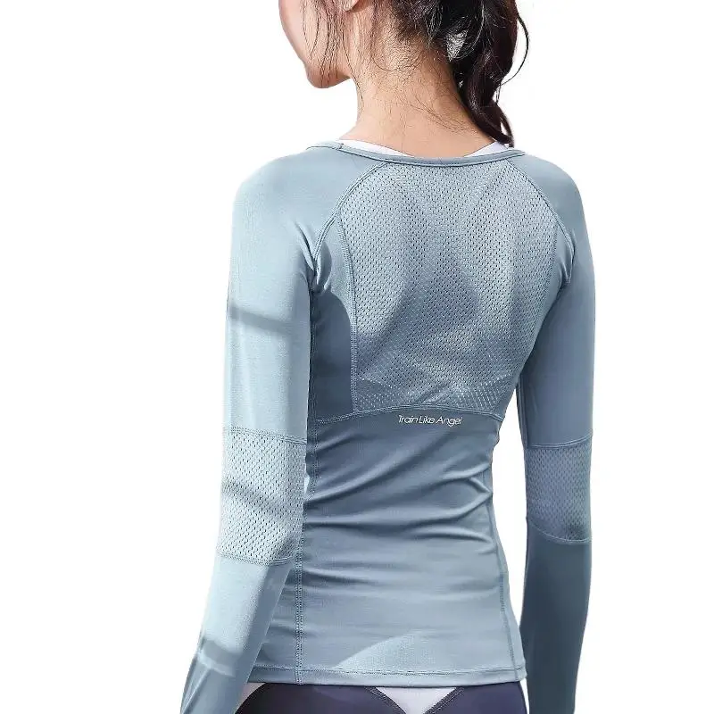 TOP Yoga Clothing Fitness Tops Quick-drying T-shirt Sports Long-sleeved Tight-fitting Slim Mesh  Running Thin Section Suit