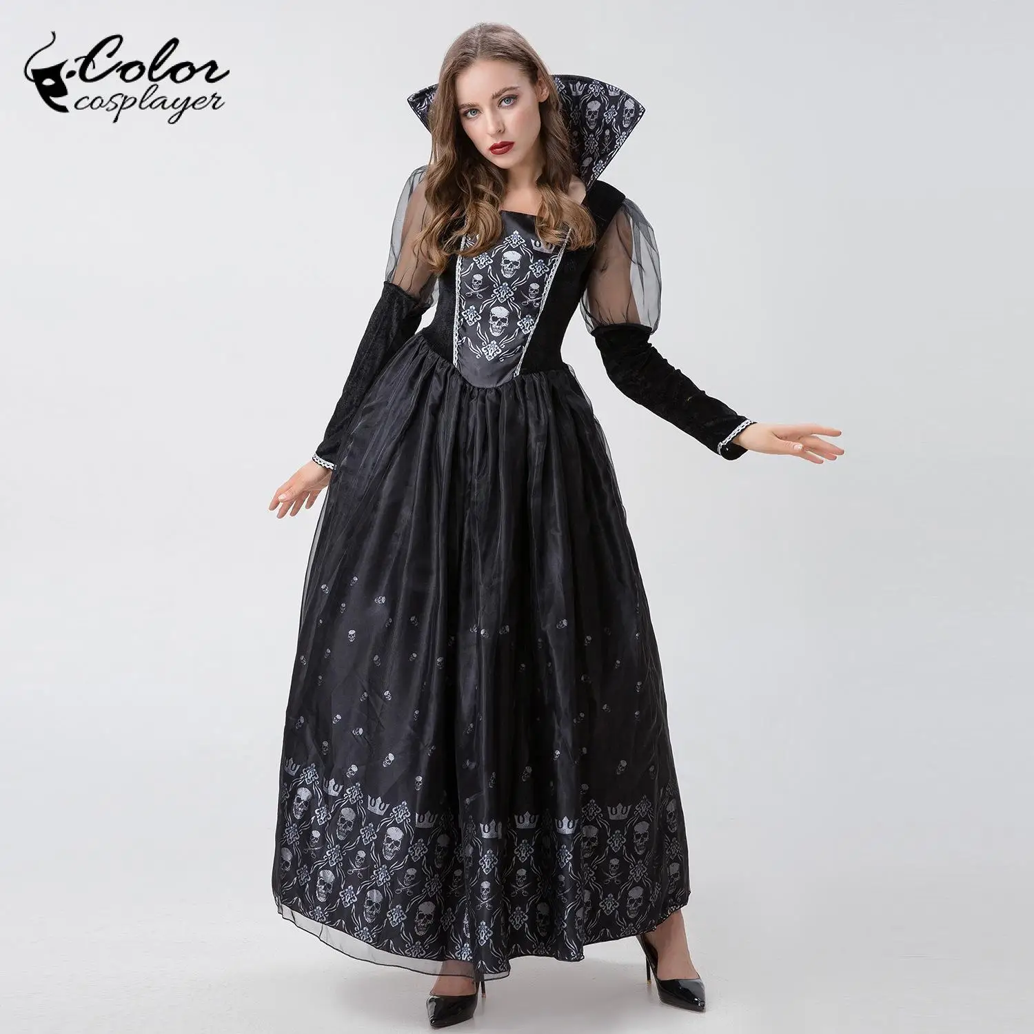 

Color Cosplayer Medieval Dress Vampire Cosplay Costume Festival Party Gothic Garment Witch Skirt Adult Dress Halloween Clothing