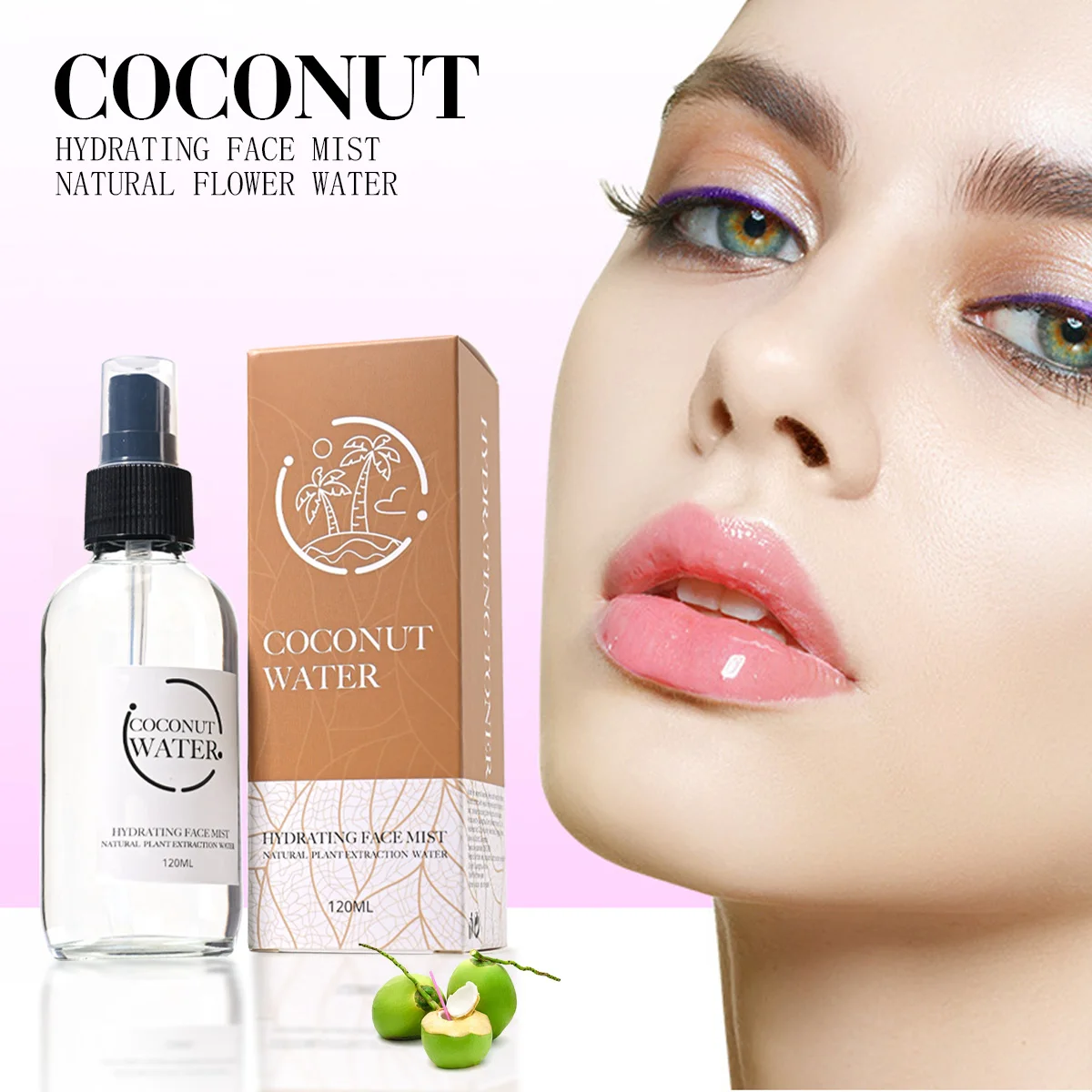 Tónico en spray de coco de 120 ml, loción hidratante y hidratante antes del maquillaje, contiene extracto de hoja de olivo, hace piel sana, hidratada y bien tonelada, regalo navideño