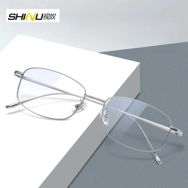 

Ultra Light Semi Titanium Frame Reading Glasses for Women Anti Blue Light Prescription Glasses Retro Polygonal Myopia Glasses