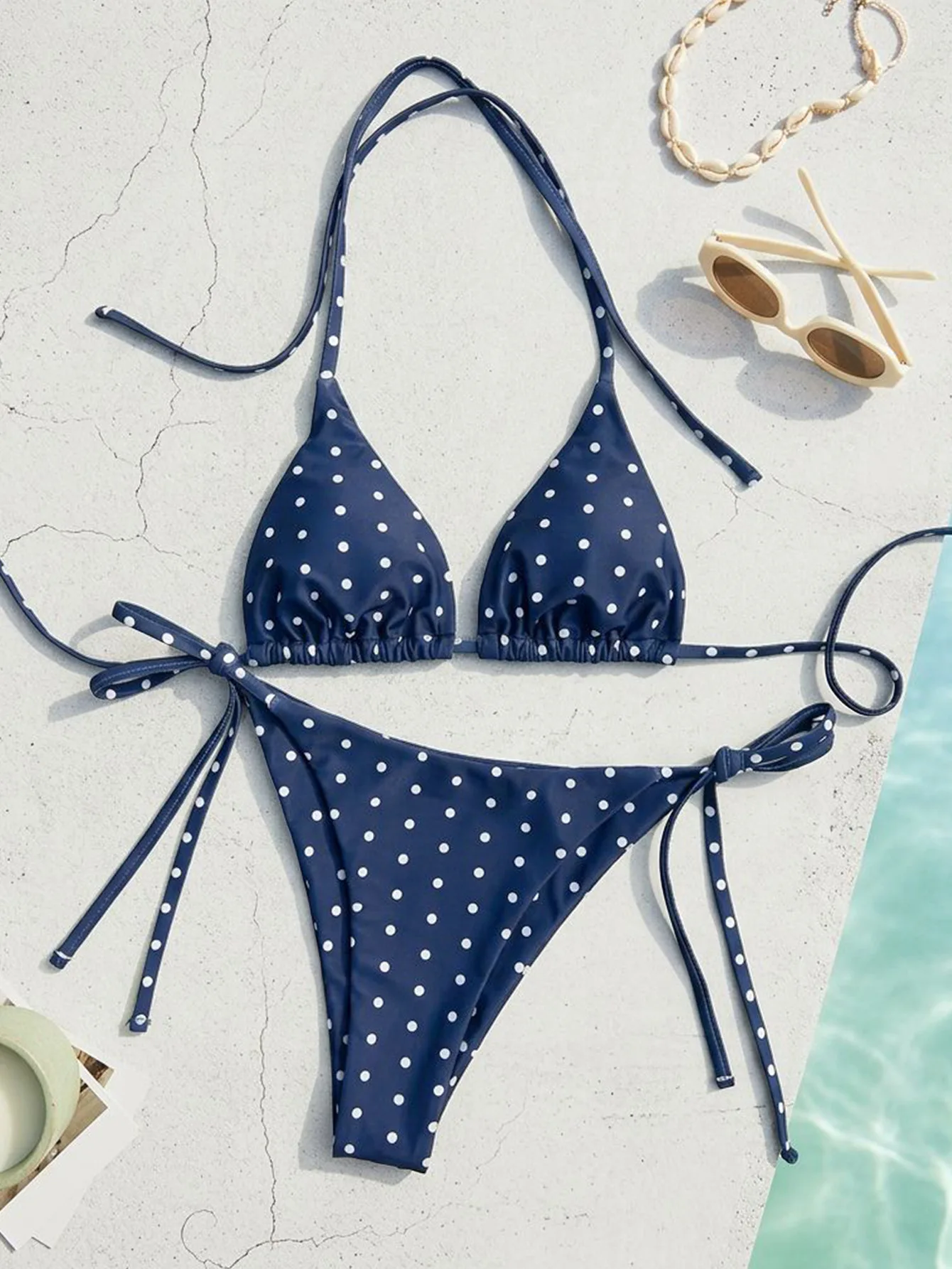 2026 Retro Polka Dot Bikini-Set mit Seitenverschluss für Damen, Sexy Push-Up Neckholder-Bademode, Hochgeschnittener Strand-Badeanzug, Sommer – Detail 30