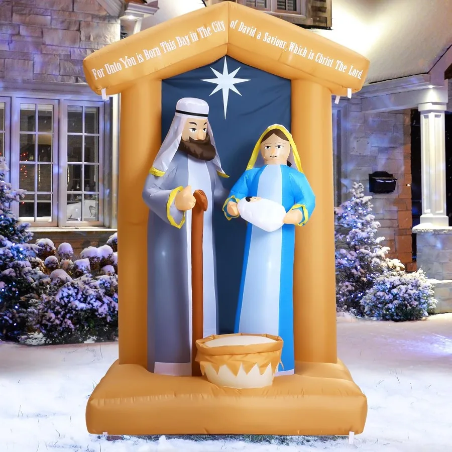 7 FT Christmas Inflatables Nativity Scene Outdoor Decorations for Garden Lawn Vibrant BlowUp Yard Decorations with Detailed Des