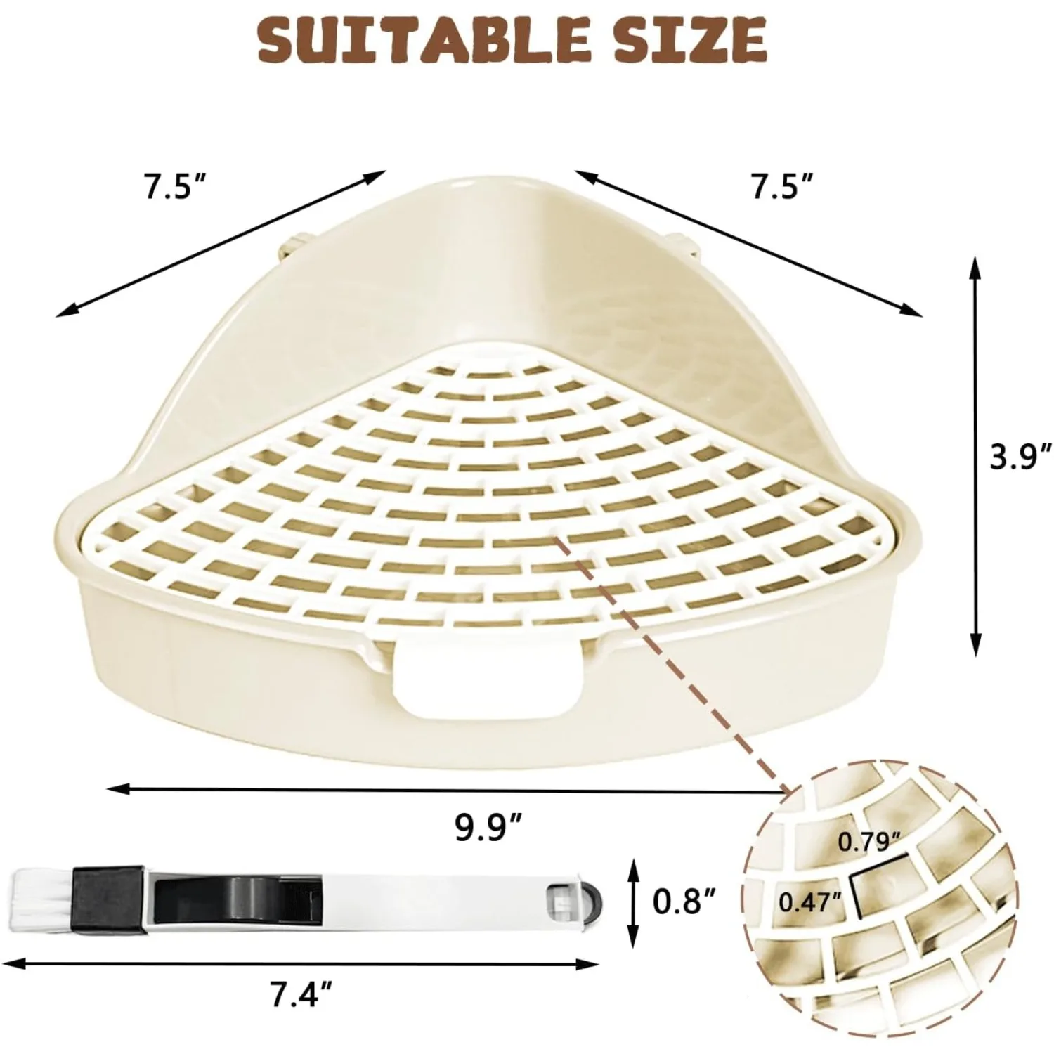 Kaninchen-Wurfkasten, Hasen-Eck-Toilettenkasten für Hamster, Frettchen, Ratte, Käfigpfanne, 9,9 x 19,1 x 19,1 cm, für Kleintiere, Trainerablage