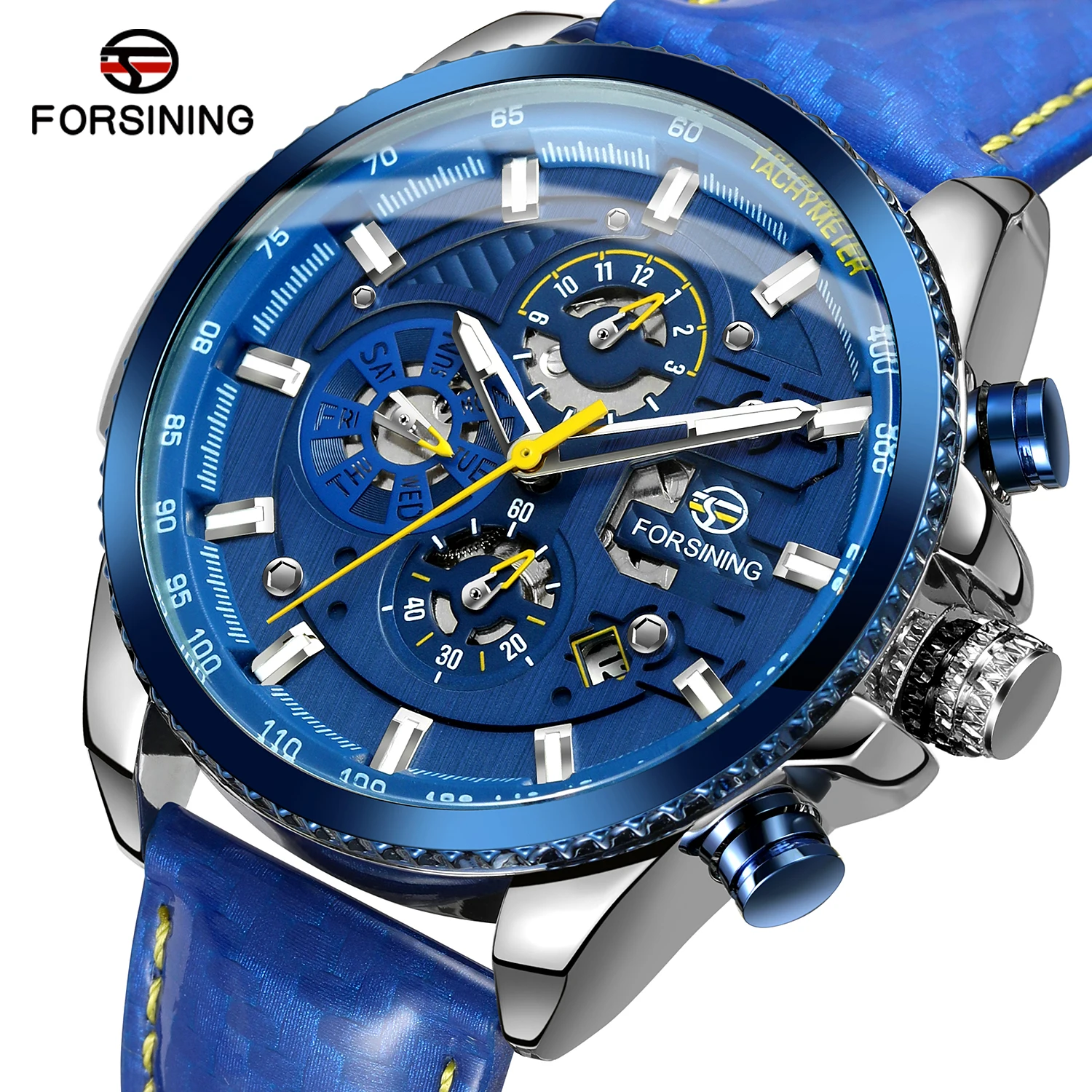 2024 Original Waterproof Luminous Big Blue Dial Mechanical Watches Luxury Men Watch Multifunctional Automatic Date Leather Wrist