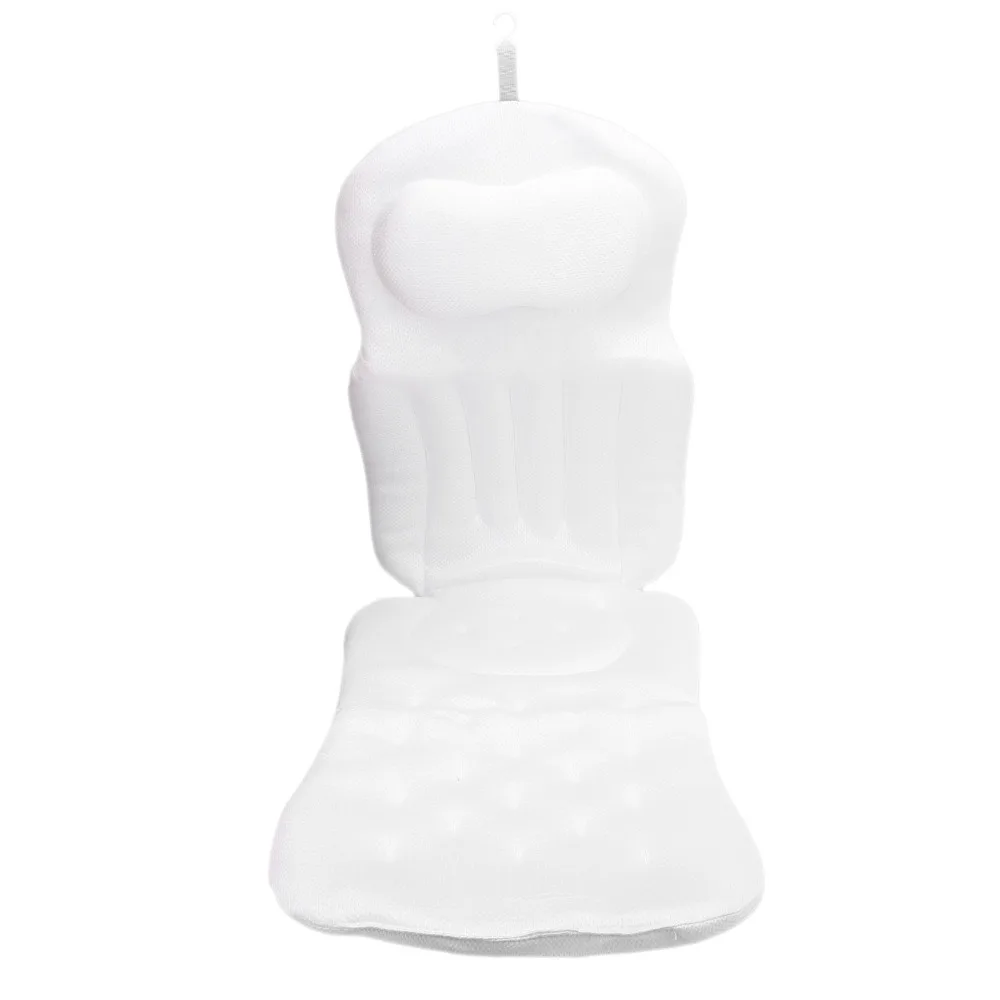 Polyester Full Body Bath Pillow White with Suction Cups Bathtub Cushion 4D High Elasticity Non-Slip Design Bathtub Pillow