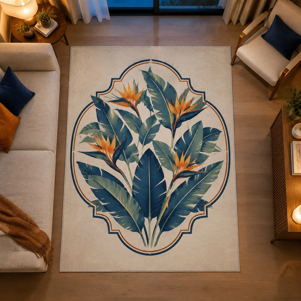 VIKAMA Carpet Rug Off White Banana Leaf Strelitzia Fluffy Foldable Coffee Table Living Room Entryway Sofa Room Decor