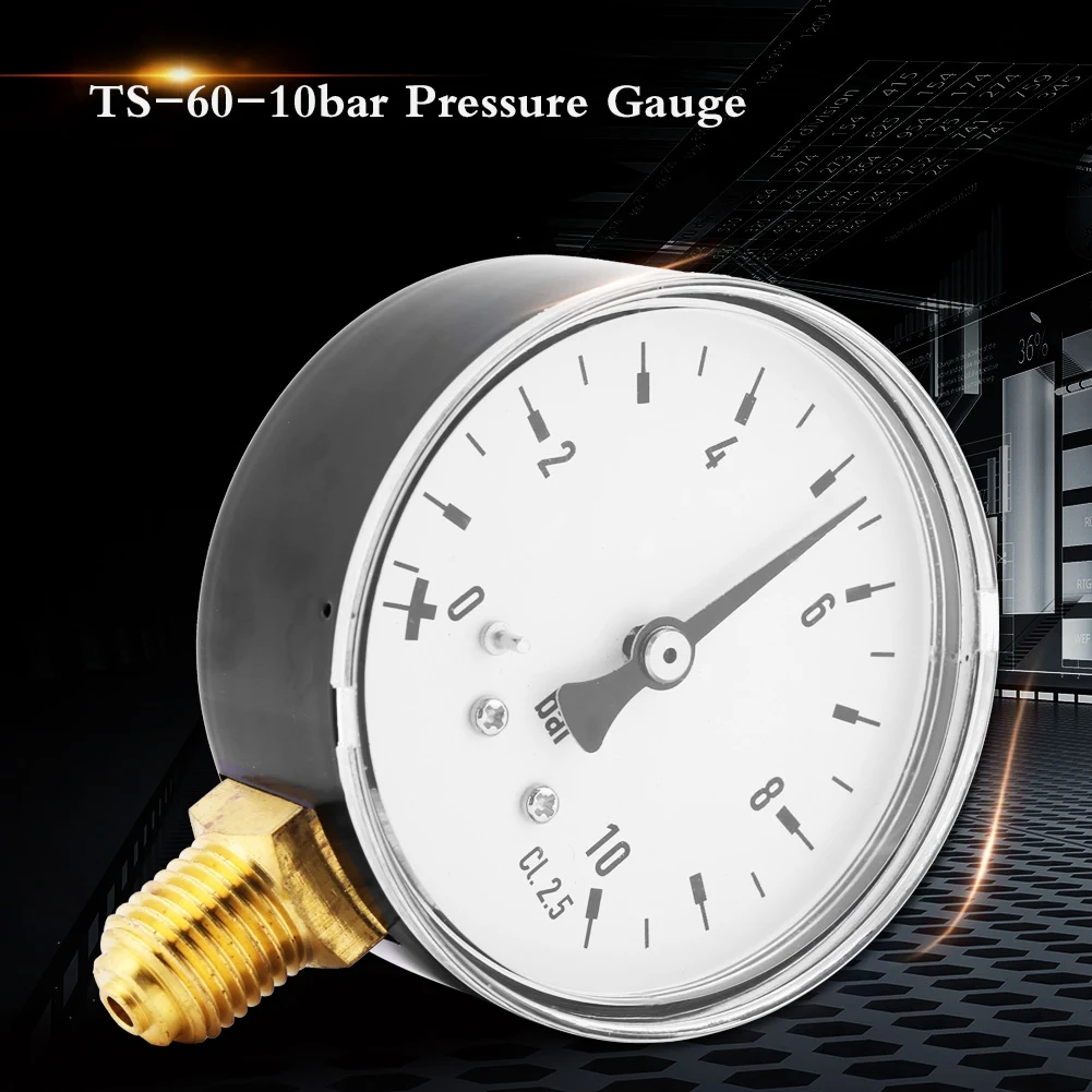 Air Oil Water Pressure Gauge 1/4 Inch NPT 0-10 Bar Side Mount Manometer Water Pressure Gauge Air Pressure Gauge